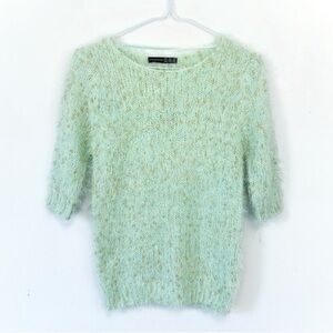NWT Woman Atmosphere Green Fuzzy Knit Gold Glitter Top UK6 Coquette Fairy Party